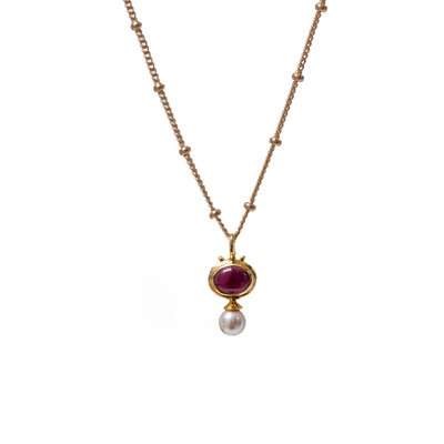 Garnet and pearl pendant necklace by Mirabelle